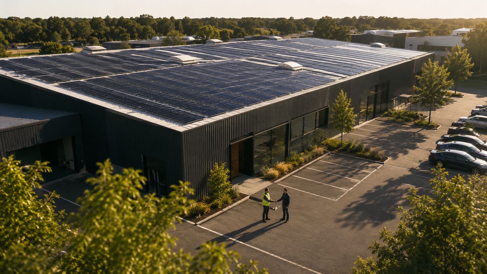 Parkplatz mit Solarcarports – Photovoltaik-Dach über den Stellplätzen